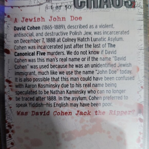 2024 Historic Autographs Chaos 2 Ripperology Green Chrome David Cohen #32 1/50 - Picture 3 of 3